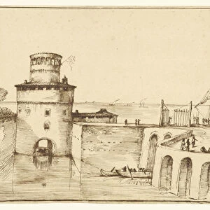 Landscape View Fortified Port Guercino Giovanni Francesco