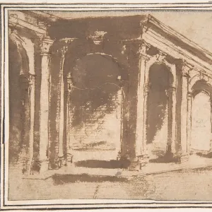 Loggia 17th century Pen brown ink brush wash