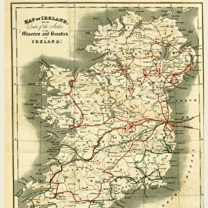 Map of Ireland, he Miseries and Beauties of Ireland, 19th century engraving