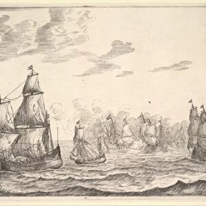 Naval Battle Scene 17th century Etching sheet