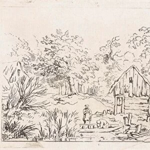 shed near the water, print maker: Anonymous, Allaert van Everdingen, 1640 - 1725