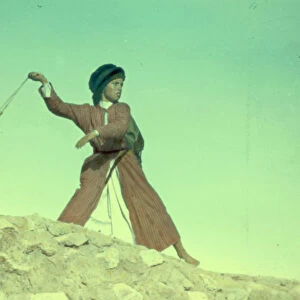 Shepherd boy slinging modern David 1950 Middle East