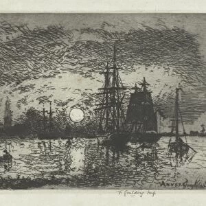 Sunset at the port of Antwerp, Belgium, Johan Barthold Jongkind, 1868