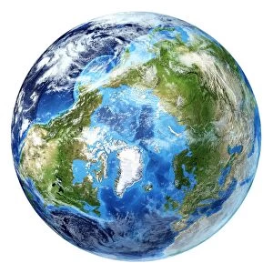 3D rendering of planet Earth, arctic view centered on North Pole