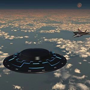 An American F-22 Raptor chasing a larger UFO in American airspace