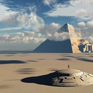 Artists concept illustrating how aliens helped to build ancient Egyptian monuments