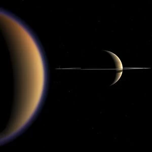 Artists concept of Saturn and its moon Titan