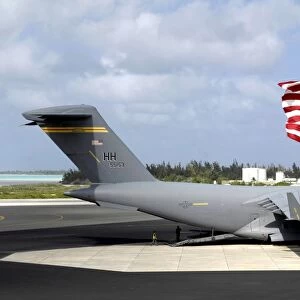 C-17 Globemaster III sits on the flightline at Wake Island