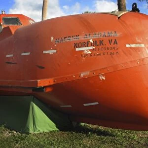 The merchant ship Maersk Alabama lifeboat on display in Fort Pierce, Florida