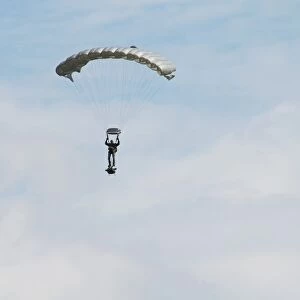 A paratrooper of the Belgian Army in the air
