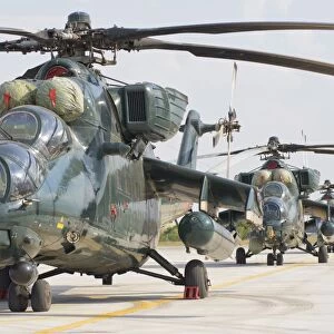 Row of Azerbaijan Air Force Mi-35 helicopters