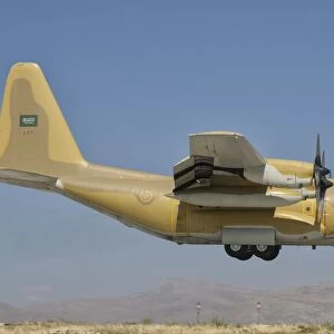 A Royal Saudi Air Force C-130 prepares for landing