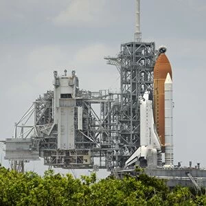 Space Shuttle Endeavour on the launch pad at Kennedy Space Center