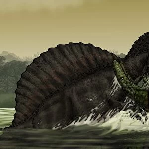 A Spinosaurus catches a young Stomatosuchus