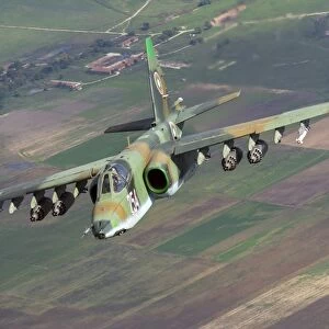 A Sukhoi Su-25s of the Bulgarian Air Force in flight over Bulgaria