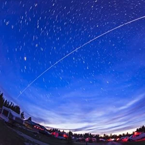 Trail of the International Space Station as it passes over a campground in Canada