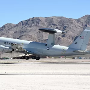 A U. S. Air Force E-3A Sentry taking off from Nellis Air Force Base, Nevada