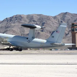 A U. S. Air Force E-3A Sentry taking off from Nellis Air Force Base, Nevada