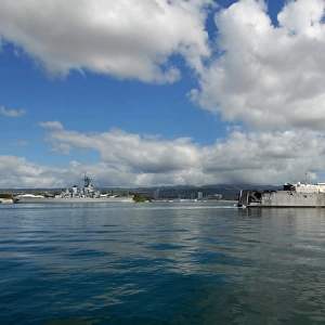The U. S. Navys High Speed Vessel Two Swift passes the Battleship Missouri Memorial