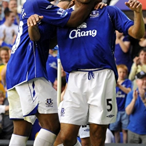 Football - Everton v Newcastle United Barclays Premier League - Goodison Park - 11 / 5 / 08 Evertons Joleon Lescott (R) celebrates scoring his sides second goal with team mate Victor Anichebe Mandatory Credit: Action Images / Keith Williams Livepic