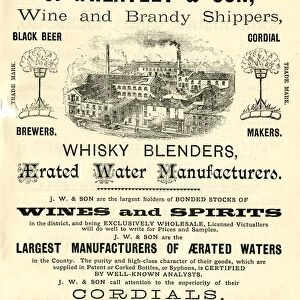 Advertisement for J. Wheatley and Son, wine and brandy shippers, Dantzic Works and Brewery, Napier Street, Sharrow, 1889
