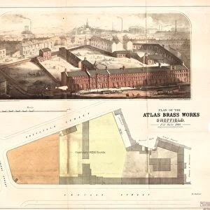 Plan and perspective of B Vickers and Co. Brass Founders Atlas Brass Works, Saville Street East / Greystock Street, Sheffield