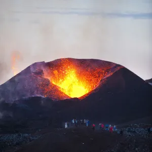 Volcanic eruption, Eyjafjallajokull, near the Myrdalsjokull glacier, South Iceland