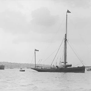 The 40 ton yawl Hyacinth at anchor, 1913. Creator: Kirk & Sons of Cowes