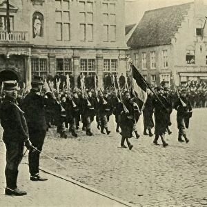 Albert I of Belgium reviewing troops, First World War, 1914, (c1920). Creator: Unknown