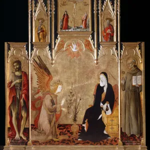 Annunciation with Saints John the Baptist und Bernardino da Siena. The Crucifixion. Saints Peter and Paul, Between 1455 and 1464. Artist: Matteo di Giovanni (ca. 1430-1495)