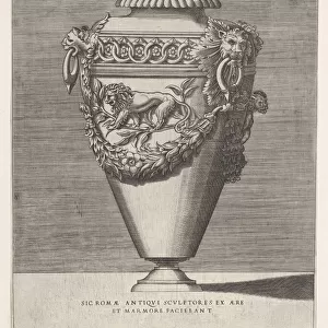 Antique Lidded Urn Decorated with a Motif of Diamond Rings and Lions, from Vases