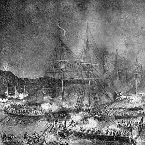 Attack on the French invasion flotilla at Boulogne, France, 15-16 August 1801 (1882-1884)