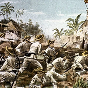 Attack of the Tagalogs to fort Baler in the Philippines, defended by Spanish troops in June 1899