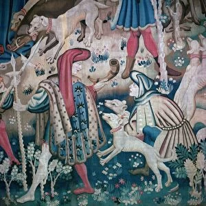 Detail of bear-hunt from the Devonshire Hunting Tapestries, 15th century