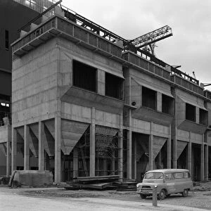 Bedford CA Minibus parked on a building site in West Burton, Nottinghamshire, 1964