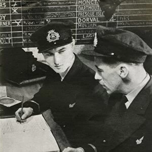 BOAC navigation officers drawing up a flight plan, World War II, c1939-c1944 (1946)