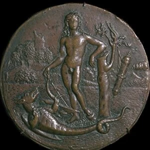 Bronze medallion of Apollo and the serpent Python, 16th century