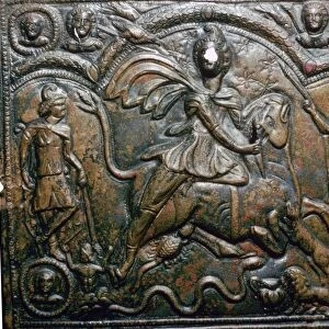 Bronze Roman relief of Mithras killing a bull