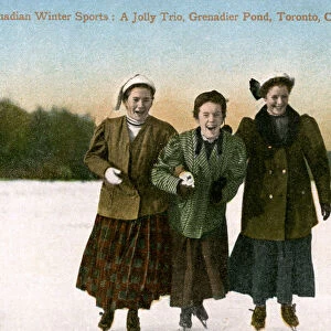Canadian Winter Sports: A Jolly Trio, Grenadier Pond, Toronto, Canada, 20th Century. Artist: Valentine & Sons Publishing Co