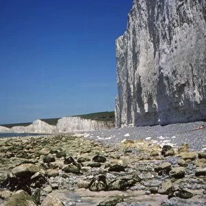 Chalk Cliffs and Beach, looking West, Birling Gap, Sussex, 20th century. Artist: CM Dixon