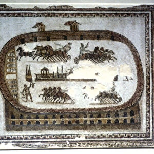 Chariot race in the arena, Roman mosaic, 2nd century