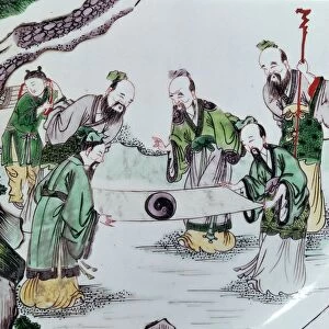 Chinese dish showing a divination scene, 17th century