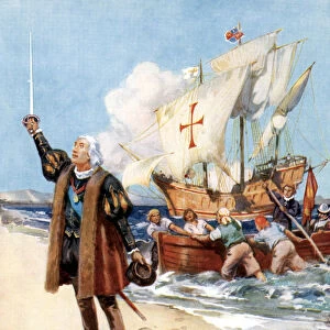 Christopher Columbus landing in America, 1492, (c1920)