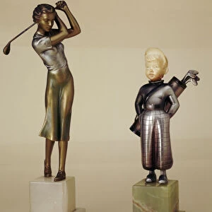Cold painted bronze statues, 1930s
