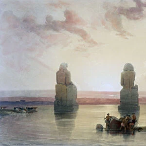 The Colossi of Memnon, at Thebes, during the Inundation, 19th century. Artist: David Roberts