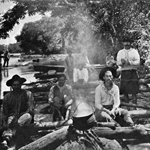 Cooking on a raft, Paraguay, 1911