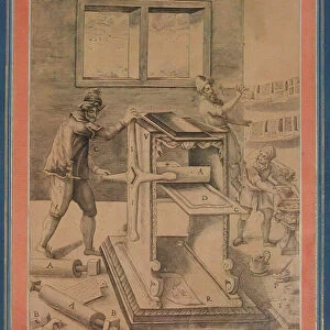Copper Plate Printers at Work, Folio from the Davis Album, Iran, dated A. H. 1199 / A. D