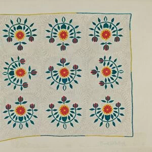 Cotton Quilt - Tulip Design, c. 1938. Creator: Frank Gutting