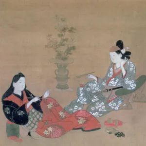 Courtesan Entertaining an Actor, c1695. Artist: Furuyama Moroshige