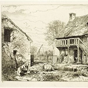 Courtyard of a Peasant Dwelling, 1845. Creator: Charles Emile Jacque